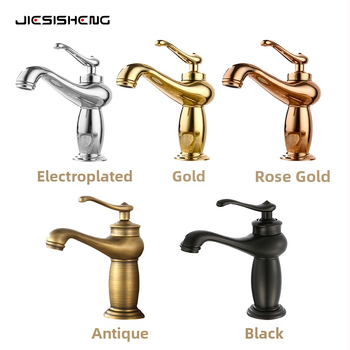 Antická mosadzová batéria na umývadlo s jedným otvorom, zvislá inštalácia, keramická vložka, telo z medi, zmiešanie teplej a studenej vody