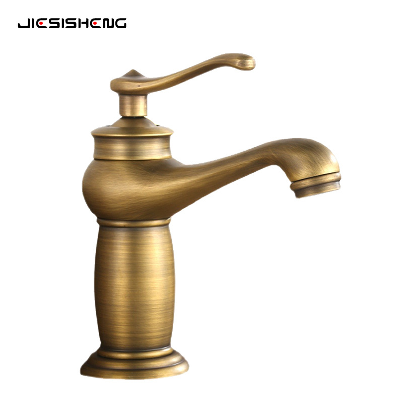 Antická mosadzová batéria na umývadlo s jedným otvorom, zvislá inštalácia, keramická vložka, telo z medi, zmiešanie teplej a studenej vody