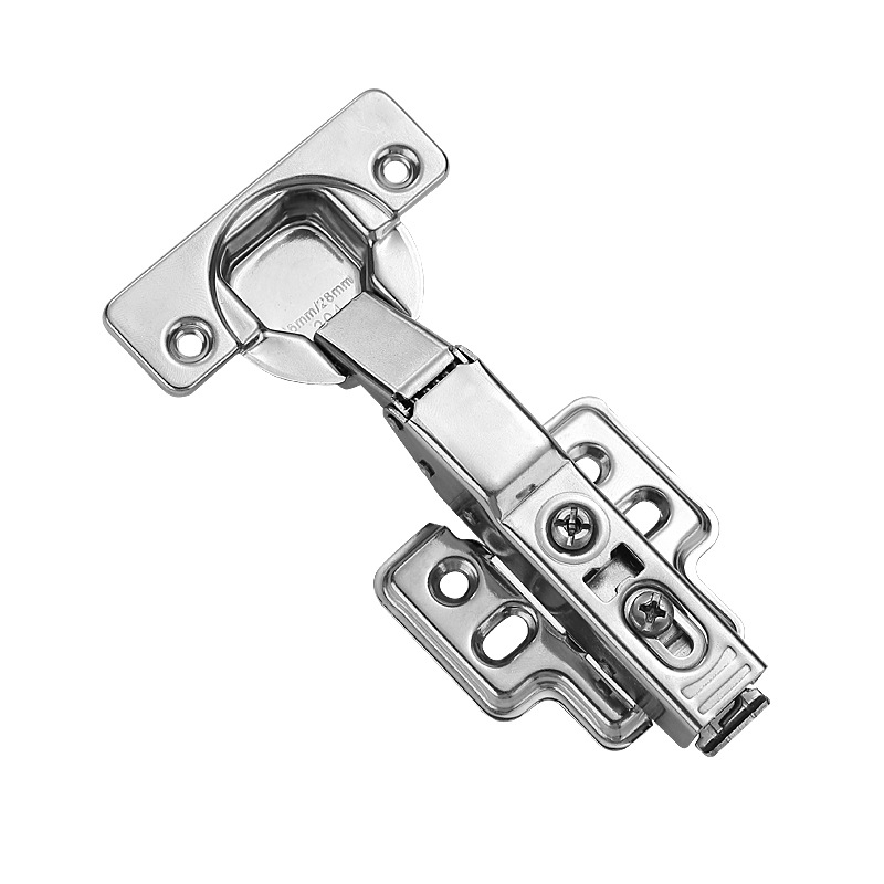 Pánt s pevnou doskou pre dvierka skrinky a šatníka s tlmením a hydraulickou pružinou (Model HB-thick plate hinge; Materiál: 304 nerezová oceľ; Povrch: leštený; Značka: TIANJULE)