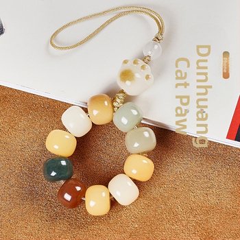 Telefónny reťazec s Bodhi korálkami a motívom mačacej labky, ručne vyrezávané korálky, vzor rastlín a kvetov, svieži a sladký štýl