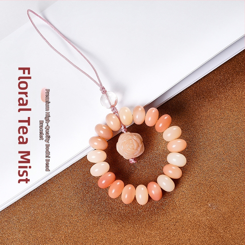 Telefónny reťazec s Bodhi korálkami a motívom mačacej labky, ručne vyrezávané korálky, vzor rastlín a kvetov, svieži a sladký štýl