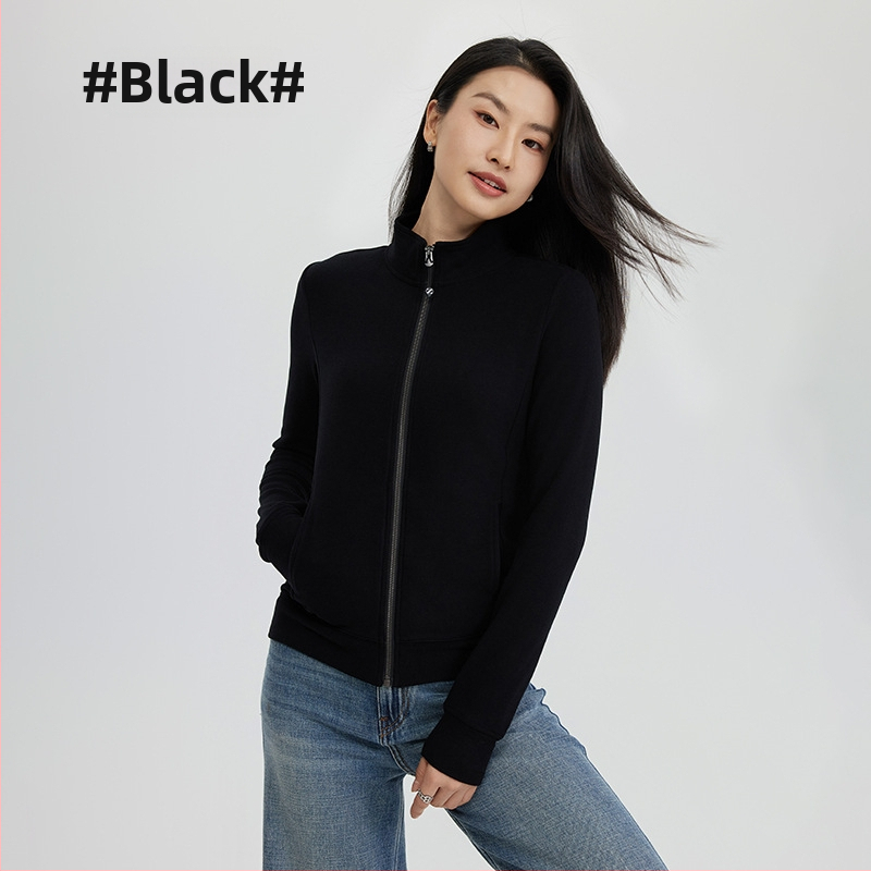 Dámska velúrová mikina so stojacim golierom a zipsom, Slim Fit, dlhé rukávy, japonsko-kórejský casual štýl, vlákno regenerovanej celulózy