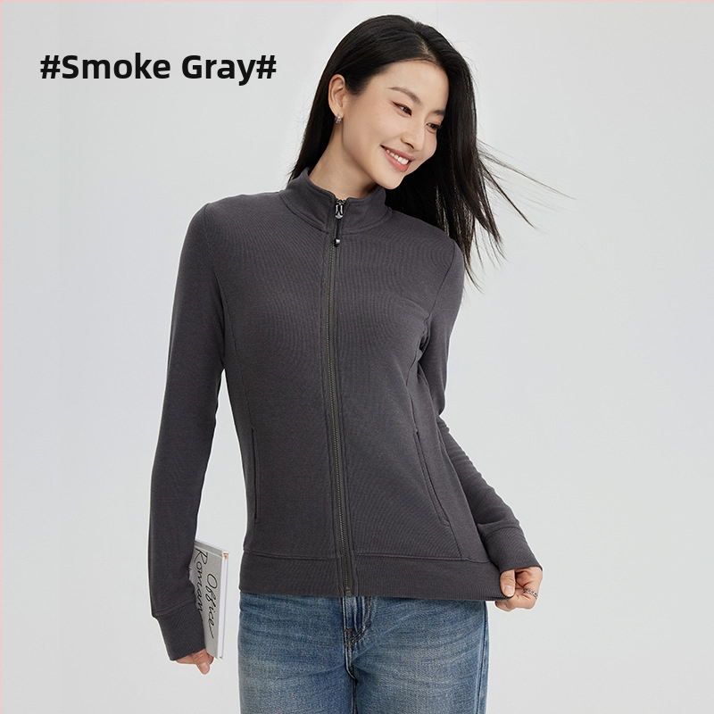 Dámska velúrová mikina so stojacim golierom a zipsom, Slim Fit, dlhé rukávy, japonsko-kórejský casual štýl, vlákno regenerovanej celulózy