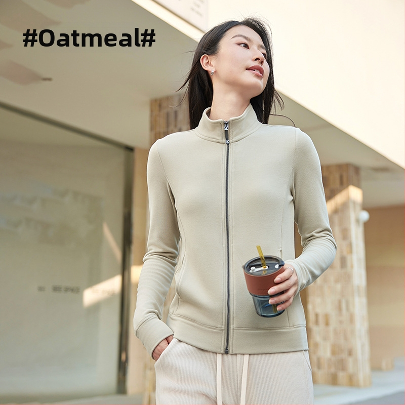 Dámska velúrová mikina so stojacim golierom a zipsom, Slim Fit, dlhé rukávy, japonsko-kórejský casual štýl, vlákno regenerovanej celulózy