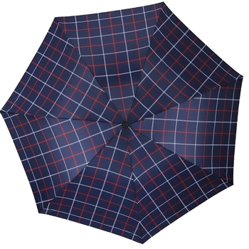 Ομπρέλα τριπλής πτυχής με καρό σχέδιο, ύφασμα πολυεστερικό 210T, 7 ατσάλινες ράβδοι, χειροκίνητο άνοιγμα