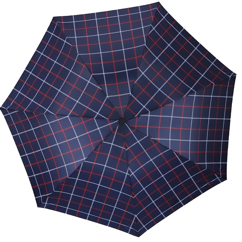 Ομπρέλα τριπλής πτυχής με καρό σχέδιο, ύφασμα πολυεστερικό 210T, 7 ατσάλινες ράβδοι, χειροκίνητο άνοιγμα