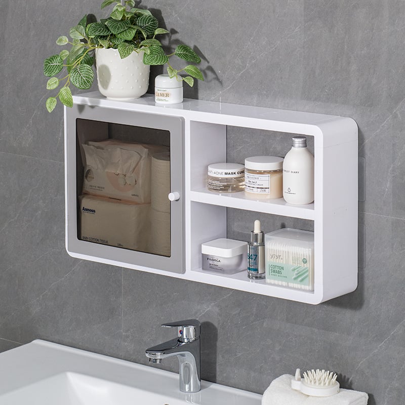 Nástenný regál do kúpeľne so 3 úrovňami, plastový, viacúčelový, odolný voči prachu a vlhkosti, montáž bez vŕtania