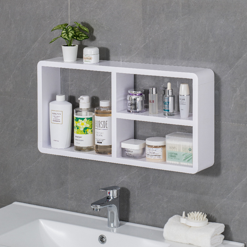 Nástenný regál do kúpeľne so 3 úrovňami, plastový, viacúčelový, odolný voči prachu a vlhkosti, montáž bez vŕtania