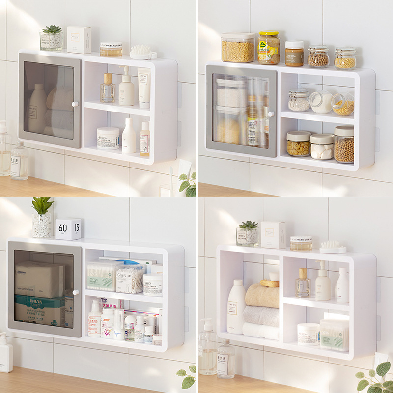 Nástenný regál do kúpeľne so 3 úrovňami, plastový, viacúčelový, odolný voči prachu a vlhkosti, montáž bez vŕtania