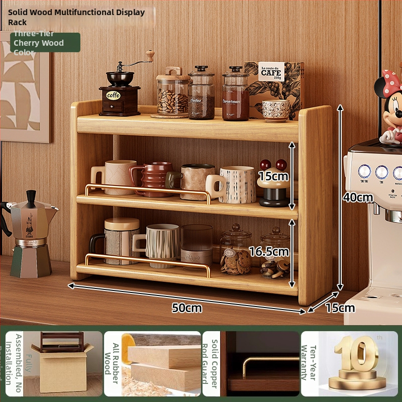 Stolový organizér - 3-vrstvový masívny drevený regál, bez montáže, viacúčelový