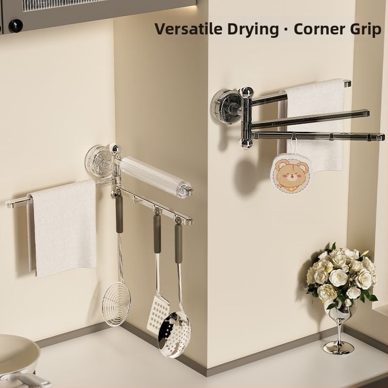 Plastový držiak na uteráky na stenu s vákuovým uchytením, otočný s viacerými tyčami