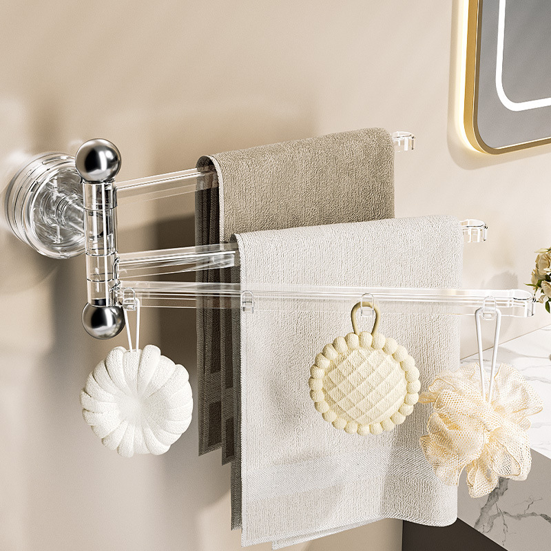 Plastový držiak na uteráky na stenu s vákuovým uchytením, otočný s viacerými tyčami