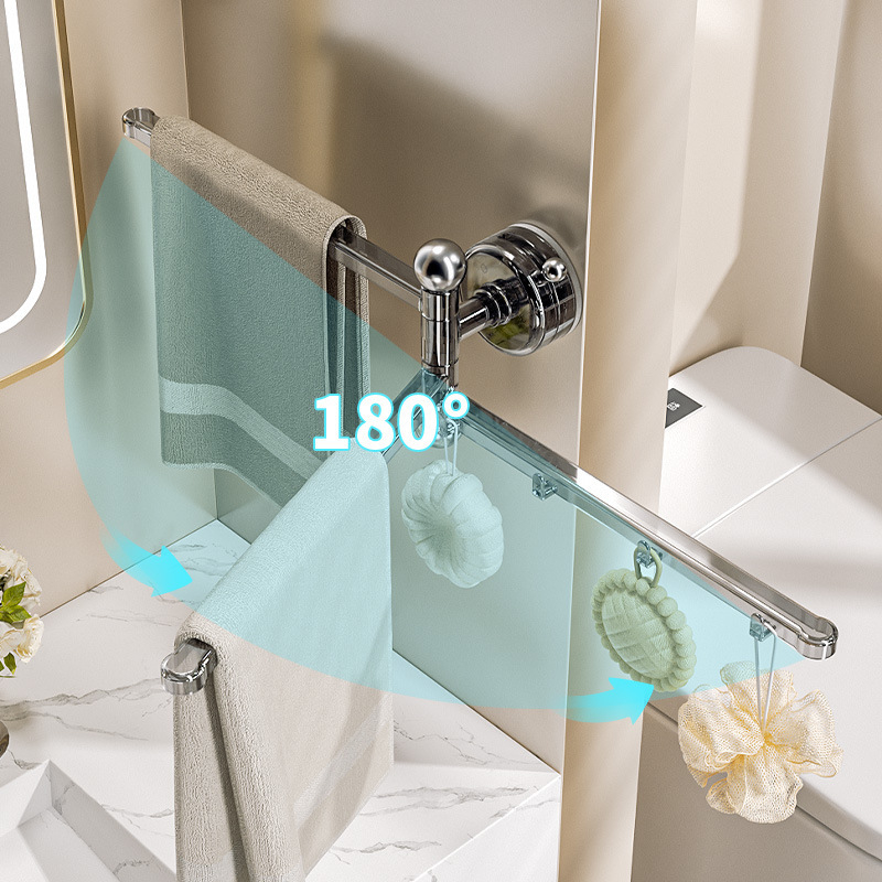 Plastový držiak na uteráky na stenu s vákuovým uchytením, otočný s viacerými tyčami