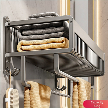 Držiak na uteráky – nástenný, bez vŕtania, skladovanie v kúpeľni, integrovaný organizér na uteráky a oblečenie