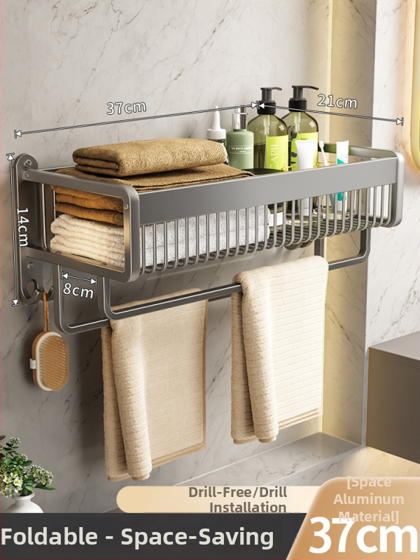Držiak na uteráky – nástenný, bez vŕtania, skladovanie v kúpeľni, integrovaný organizér na uteráky a oblečenie