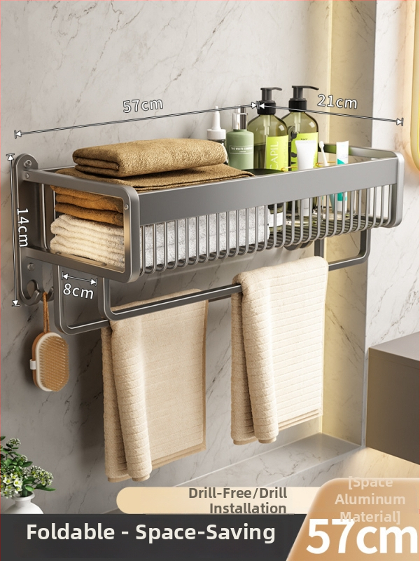Držiak na uteráky – nástenný, bez vŕtania, skladovanie v kúpeľni, integrovaný organizér na uteráky a oblečenie