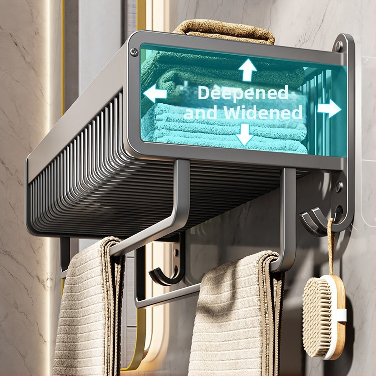 Držiak na uteráky – nástenný, bez vŕtania, skladovanie v kúpeľni, integrovaný organizér na uteráky a oblečenie