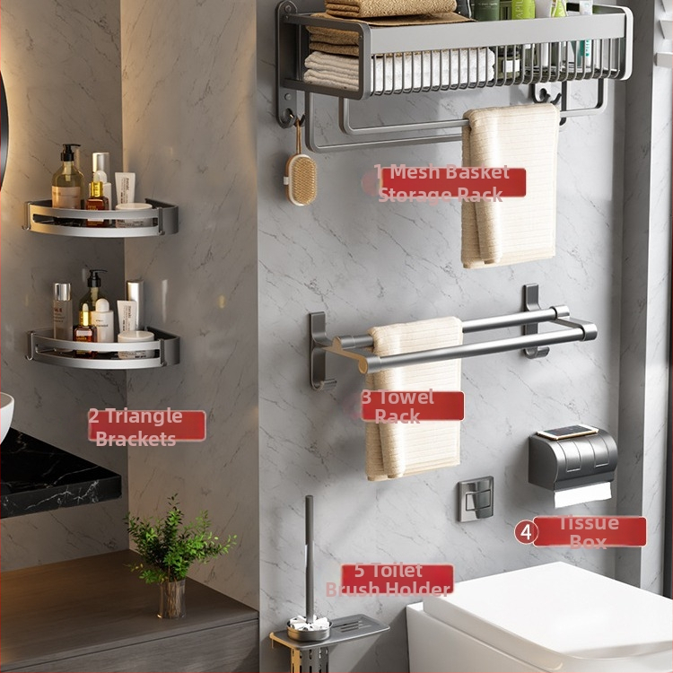 Držiak na uteráky – nástenný, bez vŕtania, skladovanie v kúpeľni, integrovaný organizér na uteráky a oblečenie