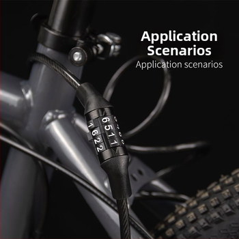 Slaptažodinis užraktas su plieno kabeliu kalnų dvirčiui – anti‑vagystė, universali suderinamumas, modelis 1