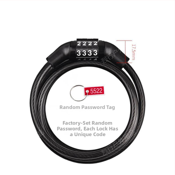 Slaptažodinis užraktas su plieno kabeliu kalnų dvirčiui – anti‑vagystė, universali suderinamumas, modelis 1