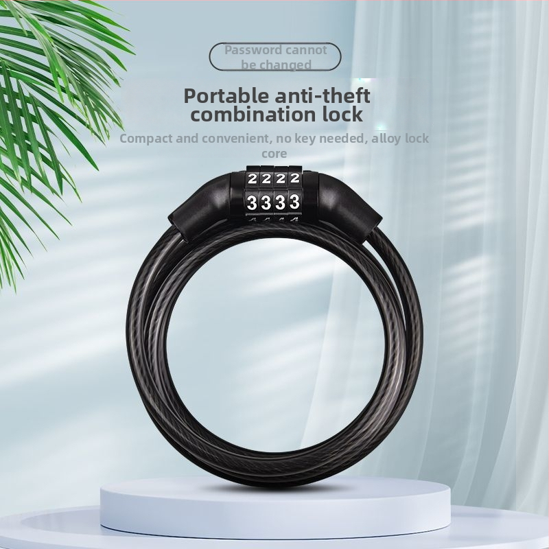 Slaptažodinis užraktas su plieno kabeliu kalnų dvirčiui – anti‑vagystė, universali suderinamumas, modelis 1