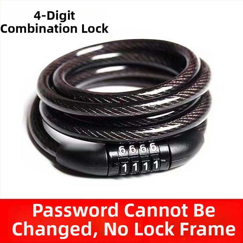 Slaptažodinis užraktas su plieno kabeliu kalnų dvirčiui – anti‑vagystė, universali suderinamumas, modelis 1