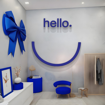 Dekoratívne nálepky na stenu – Motív s úsmevom „Hello“, samolepiace, vodotesné PVC, dva paneli, moderný minimalistický 3D dizajn