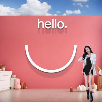 Dekoratívne nálepky na stenu – Motív s úsmevom „Hello“, samolepiace, vodotesné PVC, dva paneli, moderný minimalistický 3D dizajn