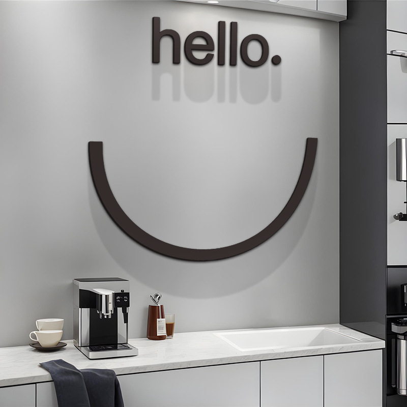 Dekoratívne nálepky na stenu – Motív s úsmevom „Hello“, samolepiace, vodotesné PVC, dva paneli, moderný minimalistický 3D dizajn