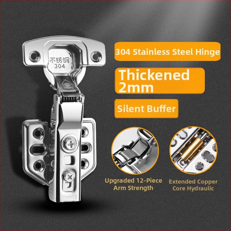 Hydraulický pánt z nehrdzavejúcej ocele 304 s tlmičom nárazu, pomalé zatváranie, odnímateľný, pre zásuvky, skrinky a šatník