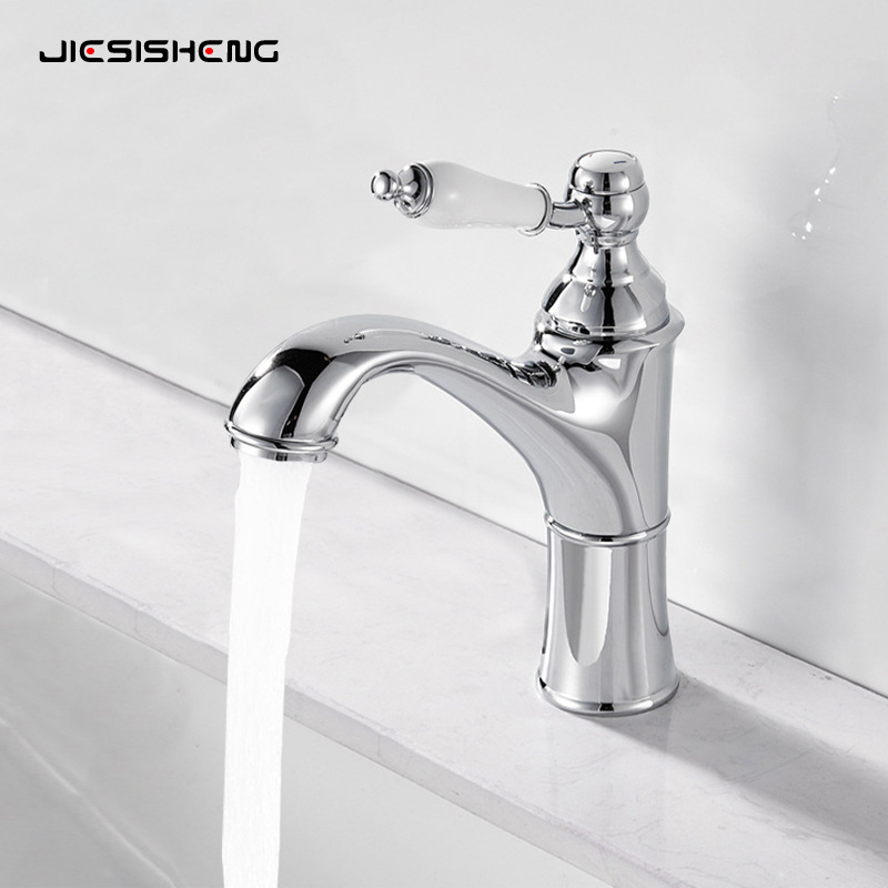 Kombinovaný kohútik pre umývadlo v kúpeľni, meď materiál, zvislá inštalácia, zdvíhacie otvorenie, keramický diskový ventil