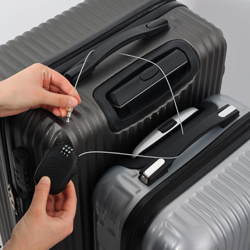 Sigurna brava s izvlačivim čeličnim kabelom, zaključavanje lozinkom, ABS kućište, model H13, 2 mm kabel, 80 cm duljine, pogodna za kacige, koferi, bicikle i ormariće