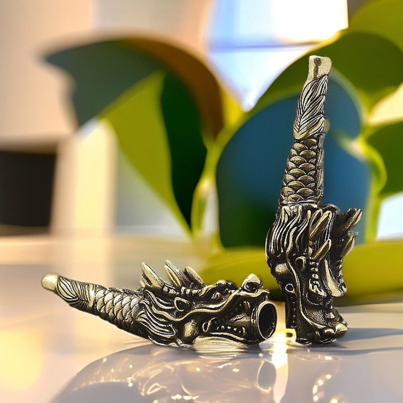 Drakonipea messingu pipa, dekoratiivne suveniir, vanaaegne Hiina stiil