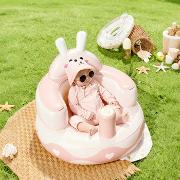 Detská nafukovacia učebná stolička - ekologický PVC, prenosná cvičebná stolička, model Pink Bunny