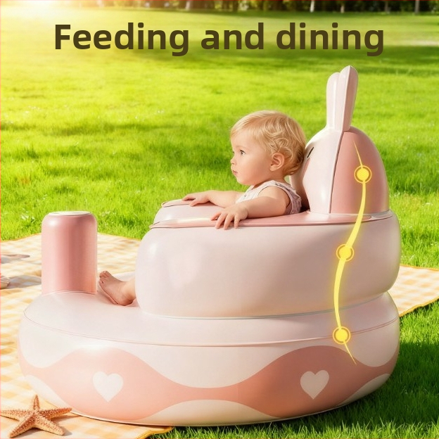 Detská nafukovacia učebná stolička - ekologický PVC, prenosná cvičebná stolička, model Pink Bunny