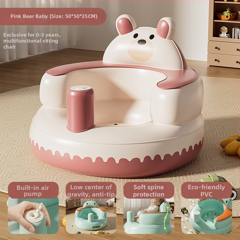 Detská nafukovacia učebná stolička - ekologický PVC, prenosná cvičebná stolička, model Pink Bunny