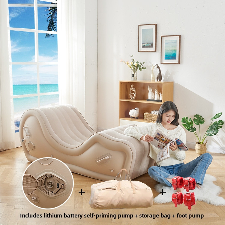 Okadu nafukovacia pohovka – PVC s plyšovou úpravou, hrúbka 0,6 mm, hmotnosť 4,5 kg, pre dospelých, moderný minimalistický štýl