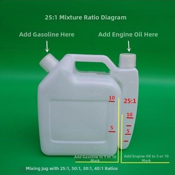 Dvaktinio variklio alyvos maišymo indas — didelė talpa, tinkamas pjūklams, vejapjovėms ir gyvatvės genėjimo įrankiams