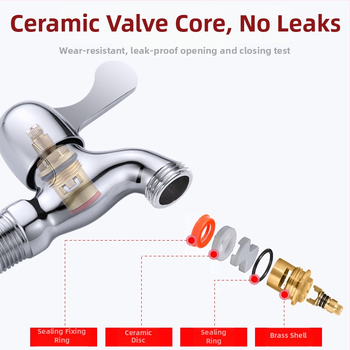 Práčkový kohútik - meď, keramický jadrový ventil, závitová inštalácia, špirálové otvorenie, menovitý tlak 0,05–10 MPa