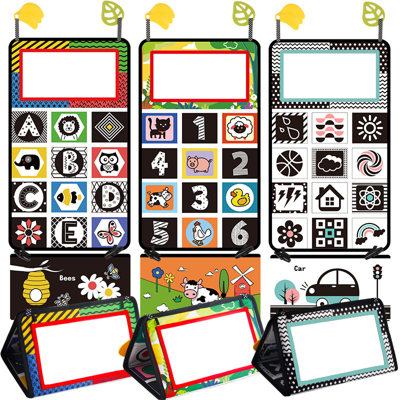 Detská zrkadlová hračka na rozvoj zraku — z textilu, zavesiteľná, skladacia, pre deti 4–6 rokov