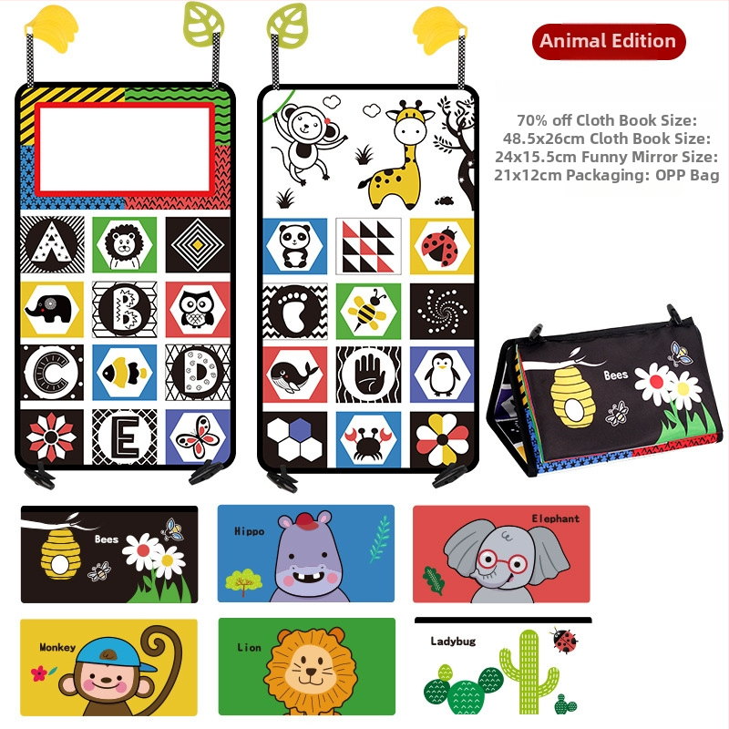 Detská zrkadlová hračka na rozvoj zraku — z textilu, zavesiteľná, skladacia, pre deti 4–6 rokov