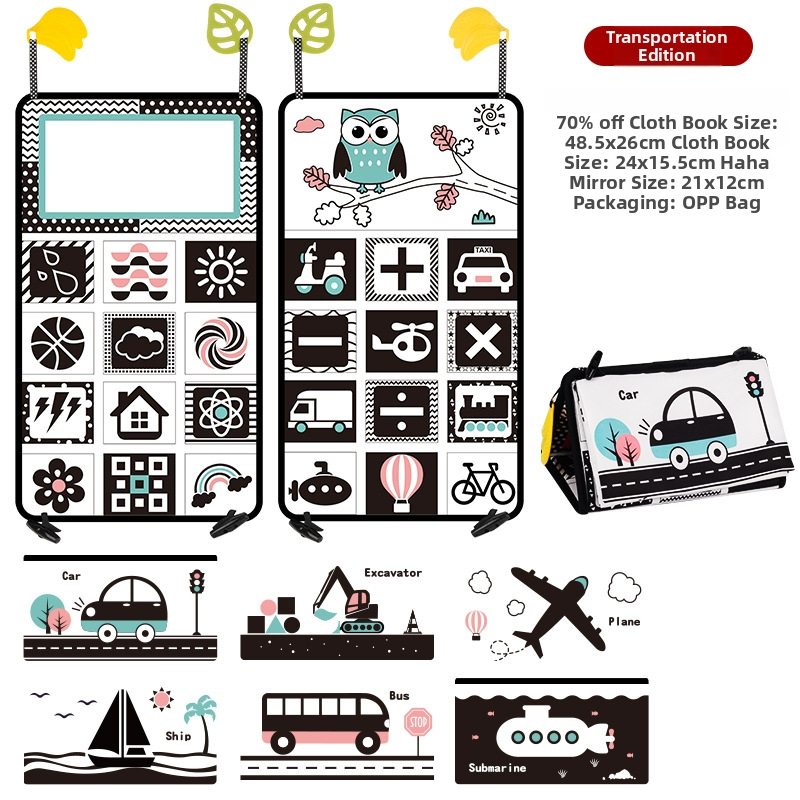 Detská zrkadlová hračka na rozvoj zraku — z textilu, zavesiteľná, skladacia, pre deti 4–6 rokov