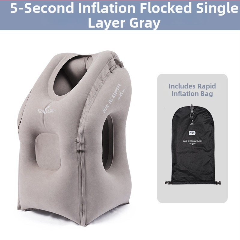 Cestovná nafukovacia vankúš na krk s flokovaným povrchom, výplň vzduch, výplň hodvábno-bavlnená