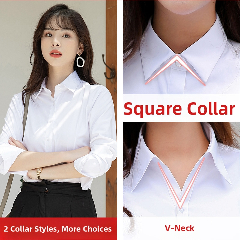 Blúzka z polyesterovo-bavlneného materiálu, jednofarebný vzor, dlhé rukávy, golier s odnímateľným golierom, úzky strih