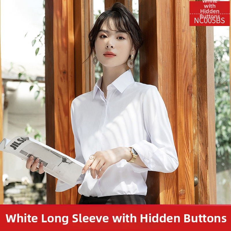 Blúzka z polyesterovo-bavlneného materiálu, jednofarebný vzor, dlhé rukávy, golier s odnímateľným golierom, úzky strih