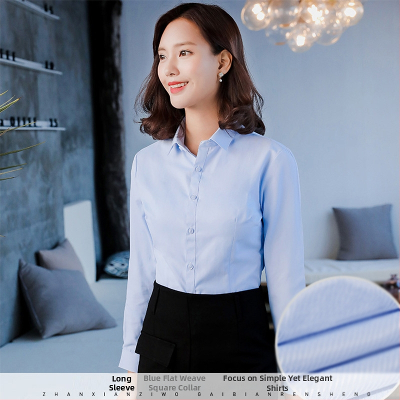 Blúzka z polyesterovo-bavlneného materiálu, jednofarebný vzor, dlhé rukávy, golier s odnímateľným golierom, úzky strih