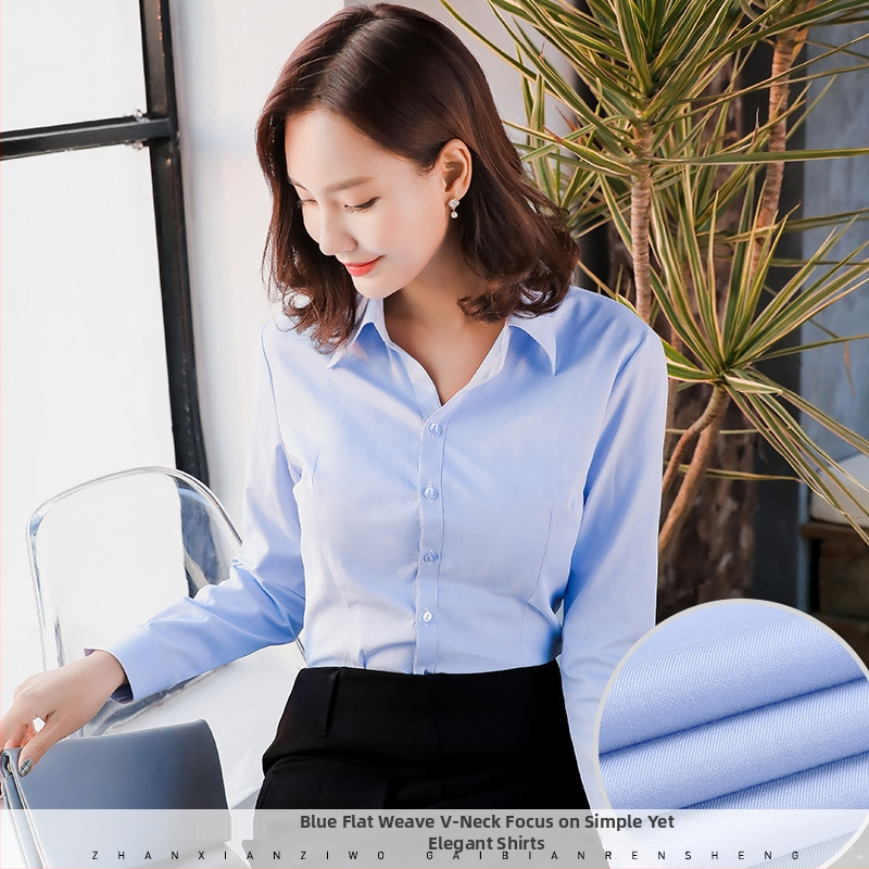 Blúzka z polyesterovo-bavlneného materiálu, jednofarebný vzor, dlhé rukávy, golier s odnímateľným golierom, úzky strih