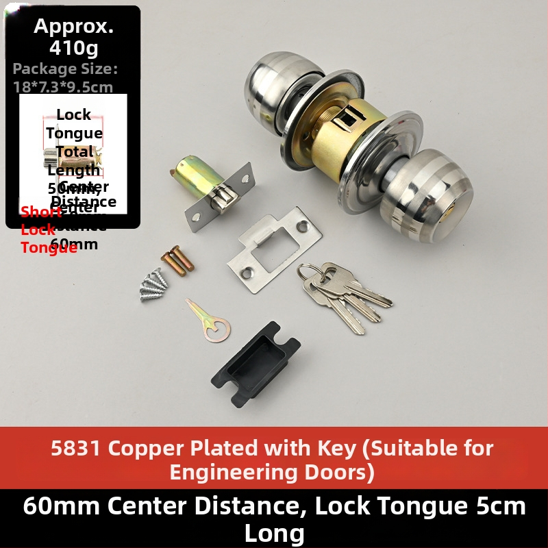 Guličkový zámok dverí, z nehrdzavejúcej ocele, model 5831, univerzálne použitie pre vnútorné drevené dvere