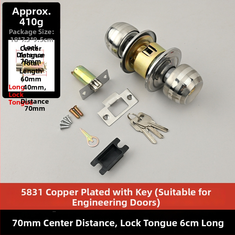 Guličkový zámok dverí, z nehrdzavejúcej ocele, model 5831, univerzálne použitie pre vnútorné drevené dvere