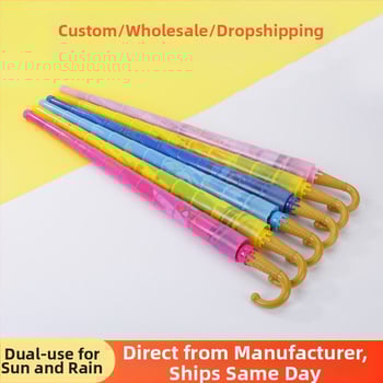 Detský dáždnik s dlhým držadlom, automatické otvorenie, s 8 rebrami, látka 190T vinyl, UPF nad 50